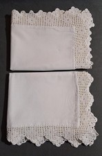 Coppia Federe in cotone, Vintage anni ‘60, con bordo eseguito all’uncinetto