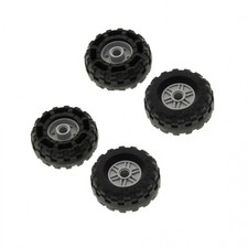 4x Lego Wheel 37x18R Black Rim 18x14 New - Light Gray Pin Hole 56891 55981c04