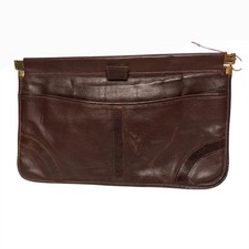 TEEK ORR Genuine Leather Dark Brown Clutch Purse Handbag Made in USA 14x8" Vtg