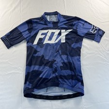 Fox Racing Cycling Jersey M Blue Dark Blue Camo Full Zip Short Sleeve Polyester