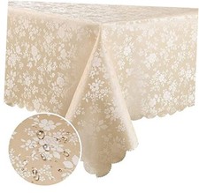 Rectangle Table Cloth, Waterproof Heavy Duty 84" x 60" Rectangular Beige