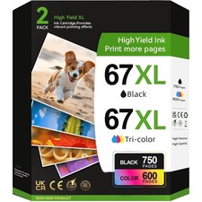 67xl 67 Ink Cartridge 2 Pack Compatible for HP Deskjet 2742e 2752e 2755e Black,