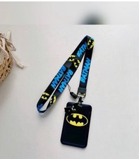 New DC BATMAN ID Card Holder BLACK Badge LANYARD Key Ring SUPER HERO Charm