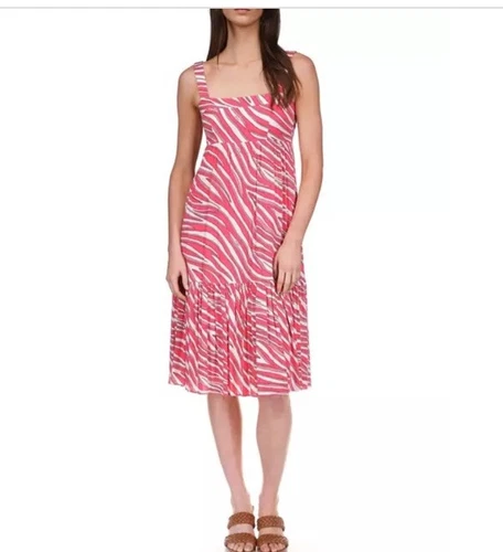 Abito MICHAEL Michael Kors piccolo morbido zebrato midi nuovo con etichette spalline rosa bianco $175