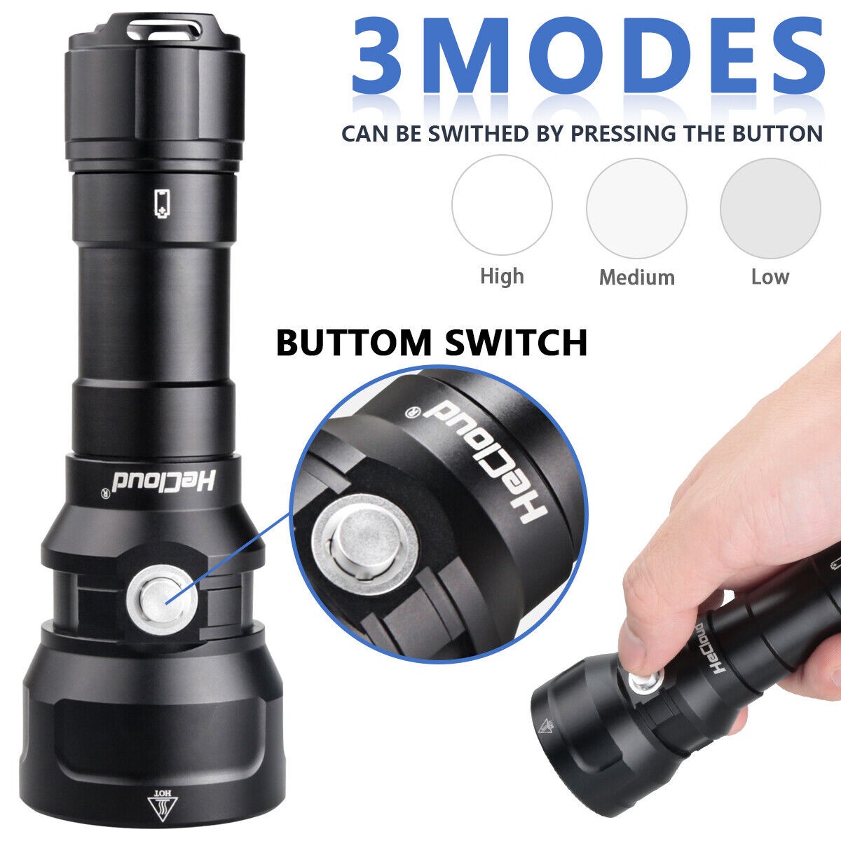 Scuba LED Diving Flashlight Underwater 394ft Waterproof Dive Torch Flash Light