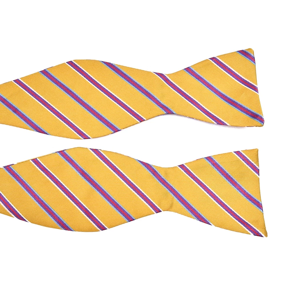 Saddlebred Silk Blend Bow Tie Yellow Purple Stripe Adjustable Self-Tie - Image 4 of 4