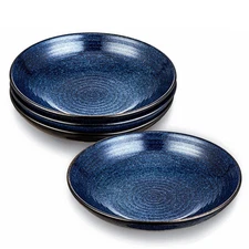 Ceramic Pasta Bowls Set, 34 Ounce Large Ripple Salad Bowls, Wide and Shallow,...