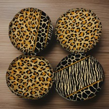 Handmade Quilted Black & Gold Animal Print Reversible Coasters Set of 4 NEW