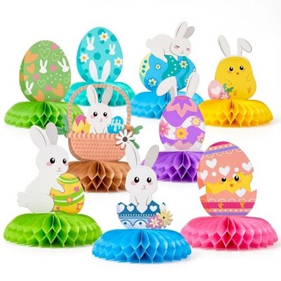Pack of 9 Easter Rabbit Honeycomb Decorations Paper Party Centerpieces for Table