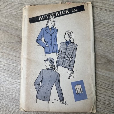Vintage 1940s Butterick Sewing Pattern Misses Tailored Blazer Jacket Bust 36
