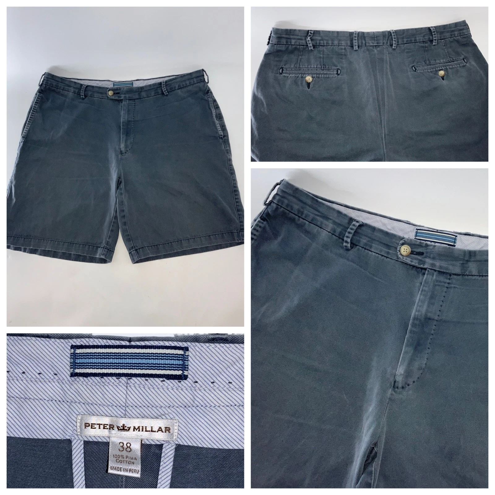 Peter Millar Chino Shorts Men’s Sz. 38 Navy Blue Pima Cotton Peru YGI U5-111