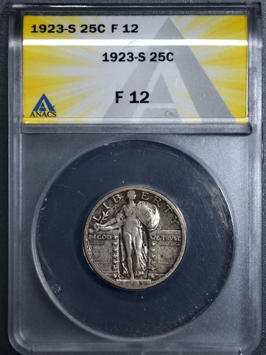 1923-S 25C STANDING LIBERTY SILVER QUARTER KM# 145 ANACS F 12 A7832
