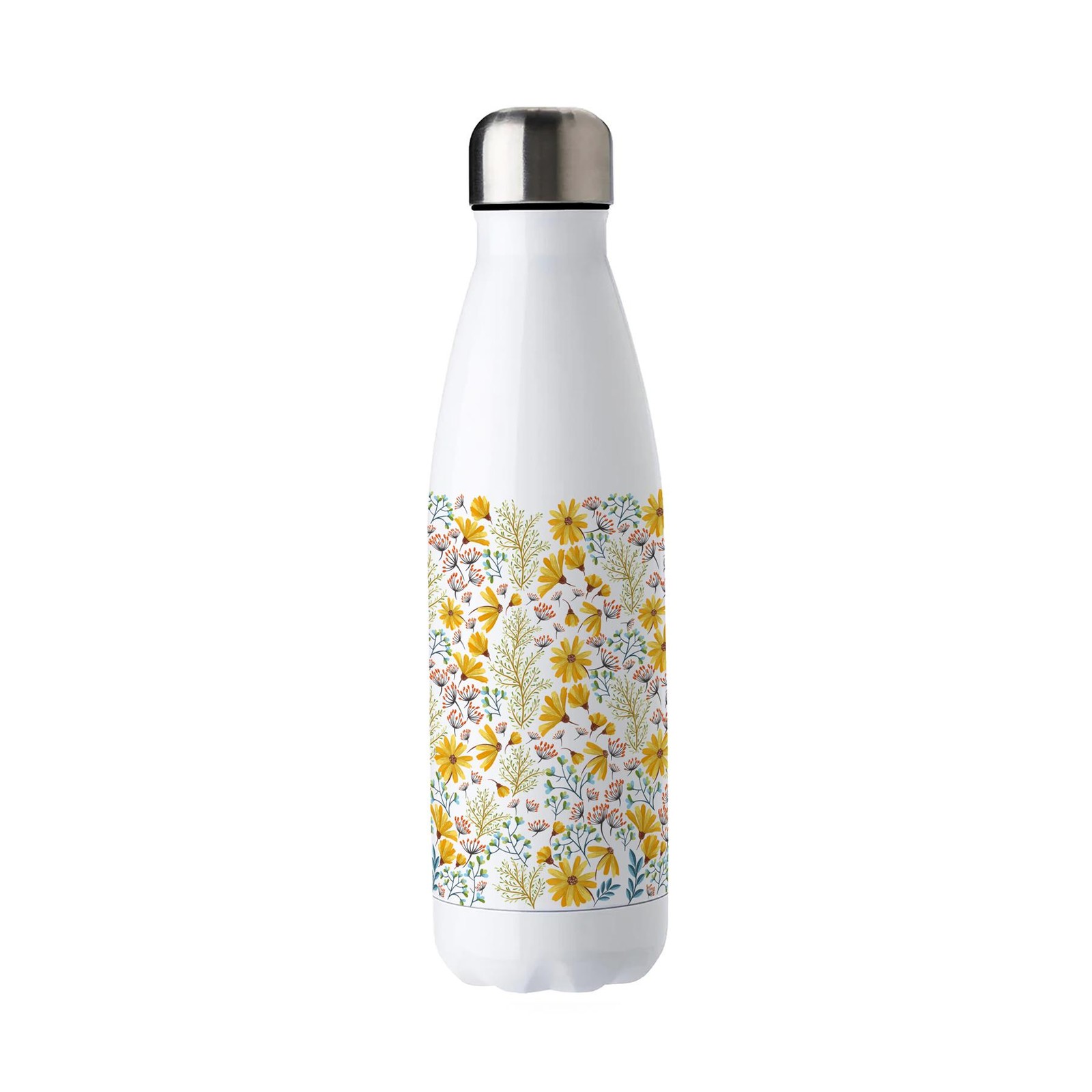 Daisies Stainless Steel Water Bottle - Pretty Yellow Floral Presents for Her