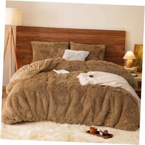 Shaggy Fluffy Faux Fur Duvet Cover Set Queen Size,Luxury Warm Plush Comforter