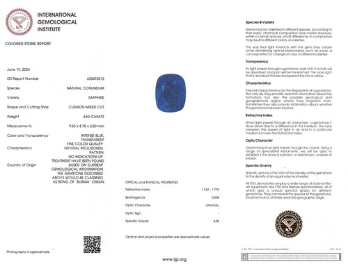 GRS & IGI Zaffiro Blu Birmano Certificato GRS & IGI 4,63 Ct. FIORDALISO Naturale Non Trattato - Foto 3 di 9