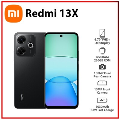 NEW Xiaomi Redmi 13x 4G 8GB+256GB BLACK Dual SIM Unlocked Android Mobile Phone