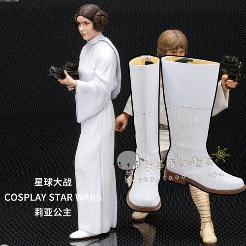 Star Wars Cosplay Princess Leia shoes Halloween White Long boots  - Picture 1 of 8