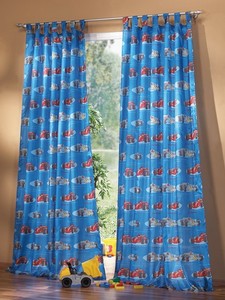 Kinderzimmer Gardine Schlaufenschal Set Car Motiv Blau Vorhang Fur Jungen Ebay