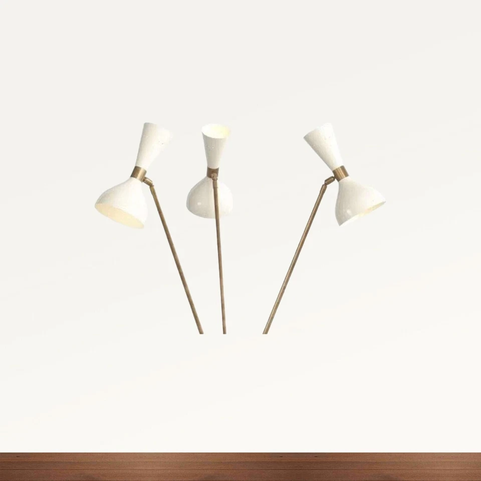 Lámpara de pie estilo Stilnovo de 3 brazos Mid Century lámpara Sputnik de latón Foto 3 de 4