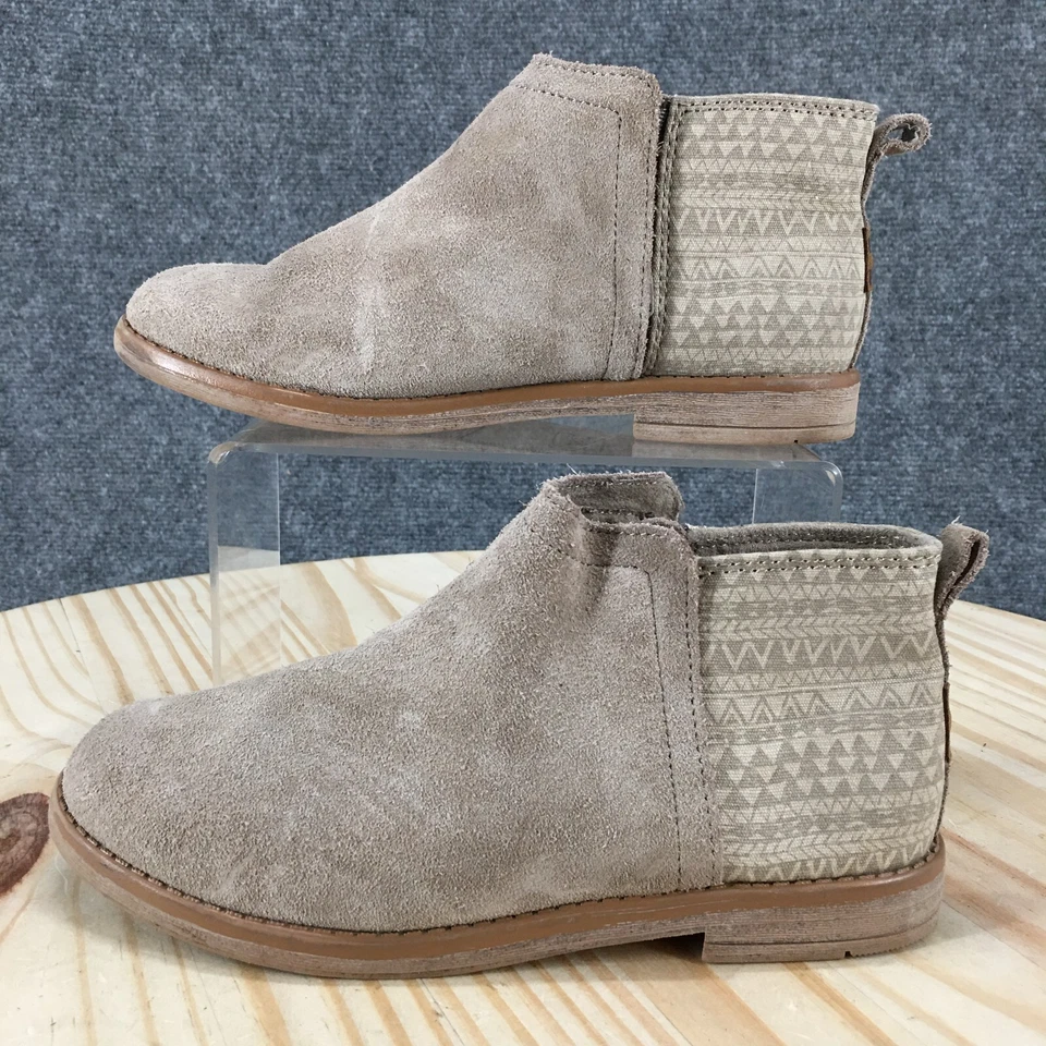 Toms Botas Juveniles 3 Informales Botines Beige Gamuza Pull On Cremallera Punta Redonda Foto 2 de 4