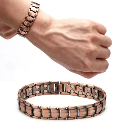 Men's Bracelet Magnetic Therapy Arthritis Pain Relief Pure Solid Copper Bangle~