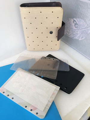 Franklin Covey Tan/Brown Polka Dots Compact Planner Binder ~ 1''-Rings Snap ~MINT