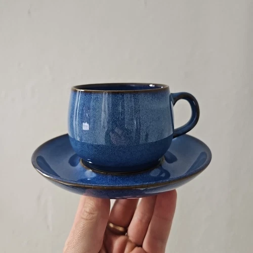 Blue Denby Authentic English Stoneware Rams Head Coffee Tea cup mug and saucer