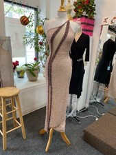 Nude Prom Evening Dress Gown Precious Formals Beaded One Shoulder size Small