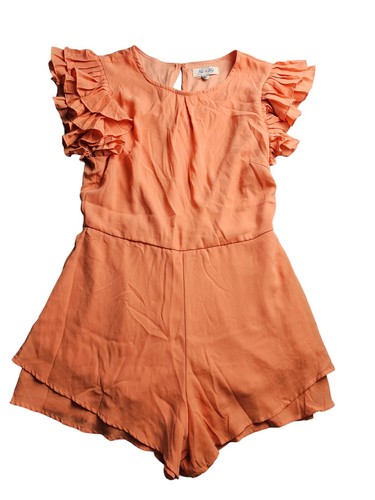 Short She + Sky Romper Donna M Peach Manica Arricciata Coquette Cochella Sassy - Foto 2 di 15