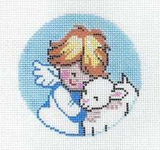 Adorable Angel  Lamb handpainted 3" Rd. Needlepoint Ornament Canvas by LEE