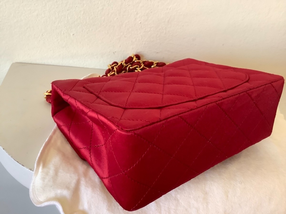 【ヴィンテージ】Rank:S☆Chanel Dark Red Classic Flap MiniBag Vintage Chanel Mini Square Flap Red Lambskin Gold Hardware