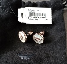 Emporio Armani Earrings, Steel, Mother of Pearl + Cubic Zirconia Stud Earrings
