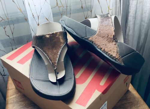 Fit Flop Womens Electra Bronze Sequins Brown Thong Sandal Size 9 Wedge Walking