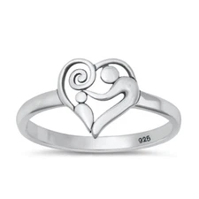925 Sterling Silver Heart & Love Ring Fashion Band 11mm Size 4-10