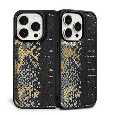 Snake Grain PU Leather Magsafe Case For iPhone 15 14 Pro Max Plus Magnetic  Cover
