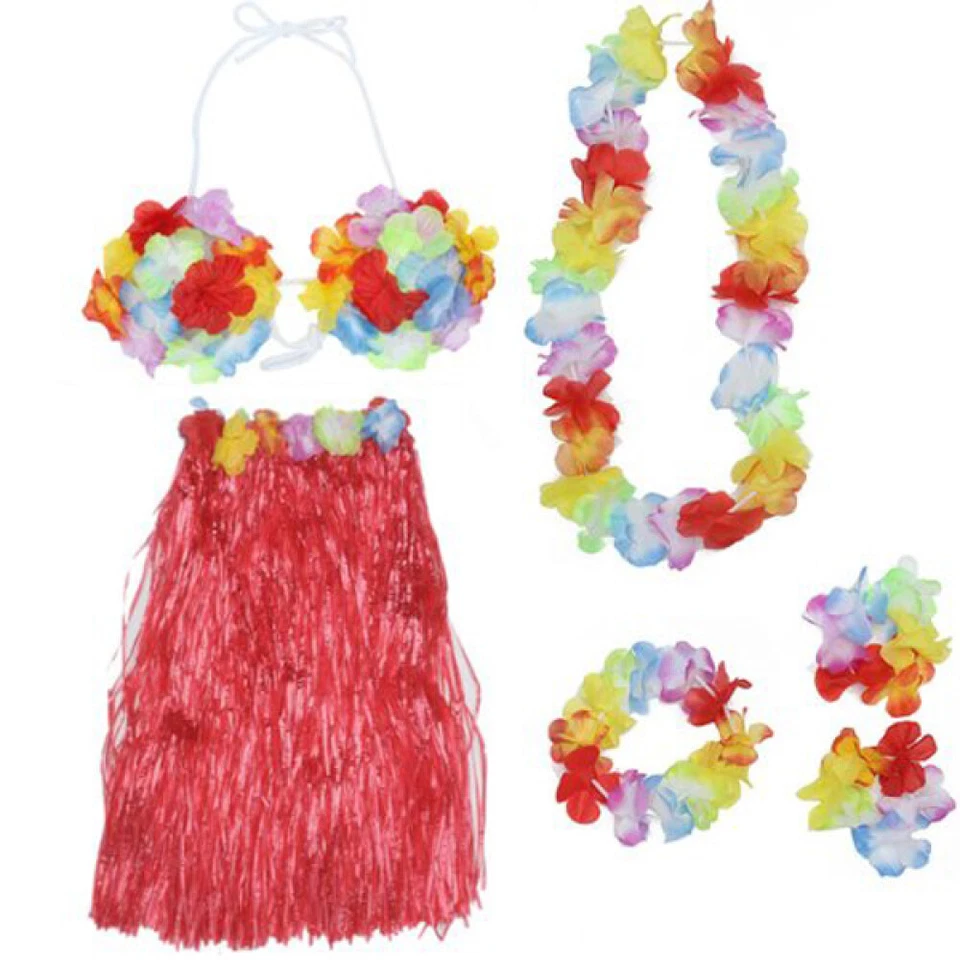 Kits de adornos 5 en 1 para mujer adultos hawaiano hula hierba falda niños Foto 2 de 4