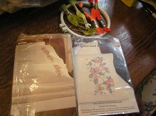 Bucilla 2 Pkg Stamped FLORAL Embroidery PILLOWCASE Sets 2 Each w/ Hoop 6 Floss
