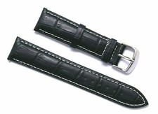 18 19 20 21 22 24mm Black Crocodile Grain Leather Contrast Stitch Watch Band