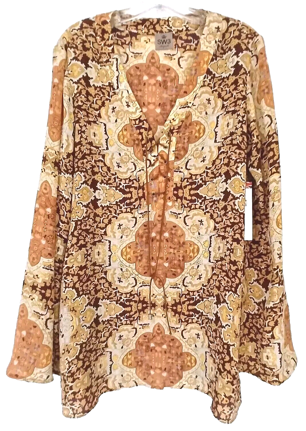 NWT Y2K Pure Silk Floral Paisley Bell Sleeve Top Whimsigoth Victorian Fairy XL