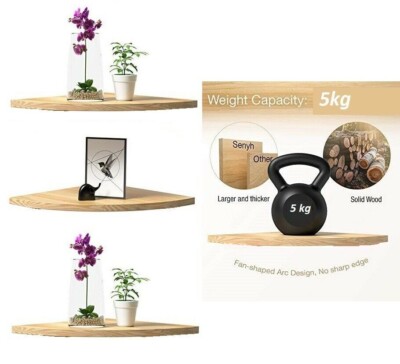 Naturholz Holz Eckregal Regale Kit Display Aufbewahrungseinheit Wandmontage