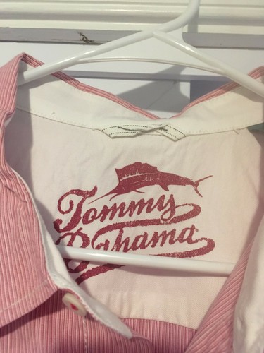 Tommy Bahama Button Up Shirt XXL Long Sleeve Embroidered Marlin Pink Stripes - Picture 4 of 12