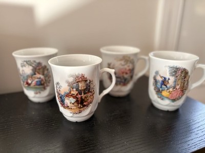 Thun Karlovarský  Czech Porcelain Mugs   Set of 4 Romantic Pastoral Scenes