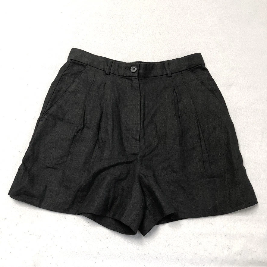 Banana Republic Linen Shorts Womens 8 Adult Black Pleated High Rise Preppy