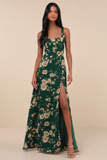 Lulus Remarkable Arrival Emerald Green Floral Sleeveless Maxi Dress