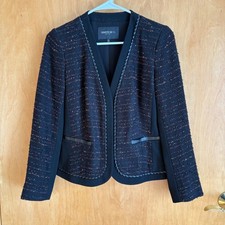 Lafayette 148 New York Petite Black Multi Color Tweed Trim Blazer Jacket Size 2