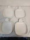 Set Of 4 Corning Ware White P-185-B Grab It Square Snack Plates with Handle