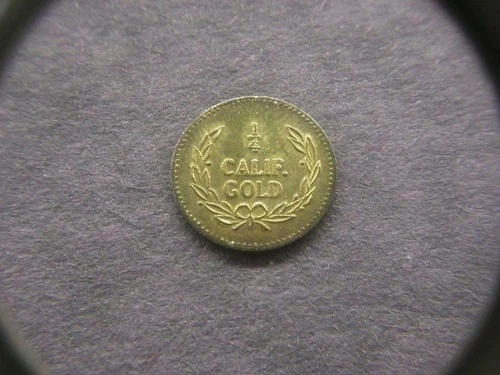 1853 Round Indian Head California Gold 1/4 Token/Coin: 1/4 CALIF. GOLD on back