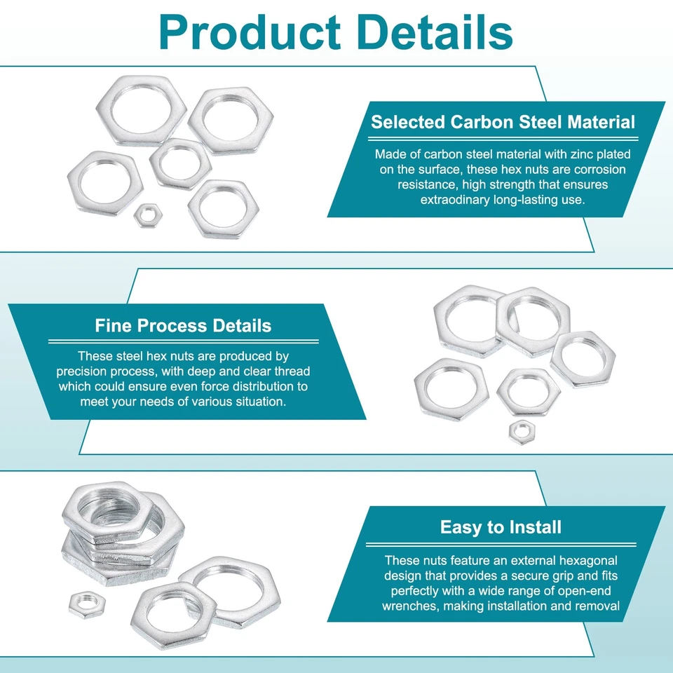 M16x1.5x3mm Sechskantmuttern 12Pcs Stahl 22mm Breite - Bild 3 von 4