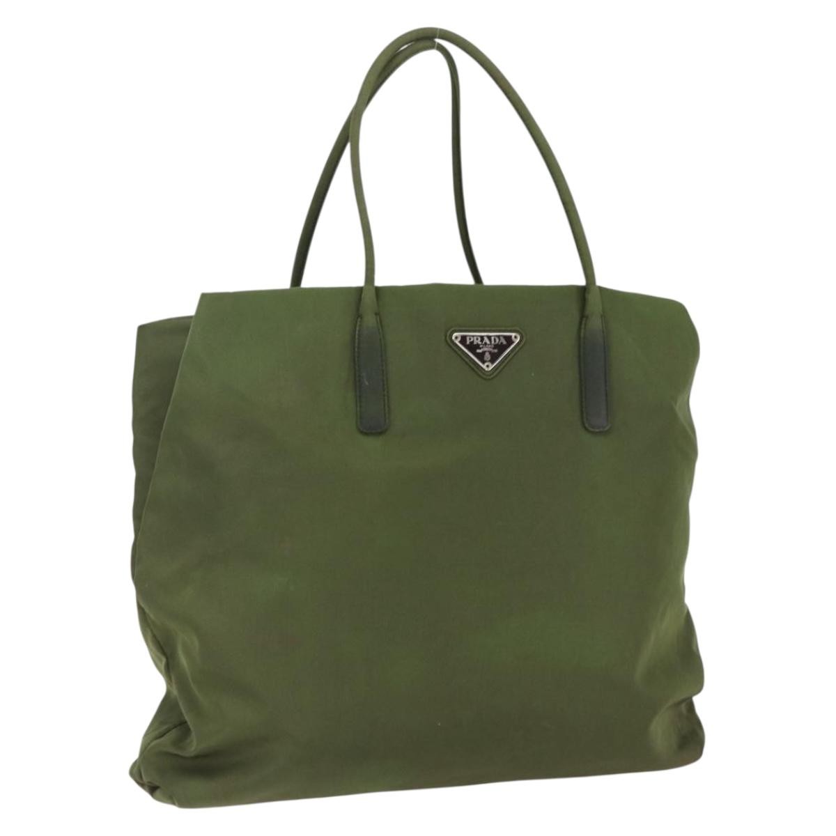 PRADA Tote Bag Nylon Khaki Silver Auth 170968 | eBay