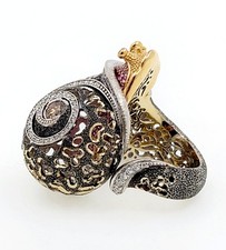 Designer Alex Soldier 18k W&Y Gold Snail Ring with Diamonds & Pink Sapphires
